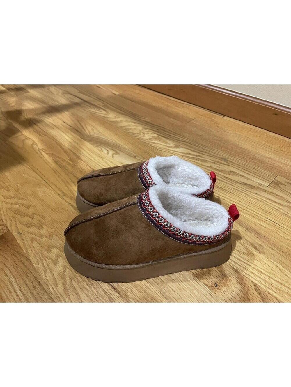 Women’s Mule Slip On Shoes Size 10 (40) Brown Furry Platform